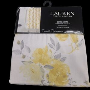 RALPH Lauren Yellow & Gray Floral Fabric Shower Curtain 70"x72" New